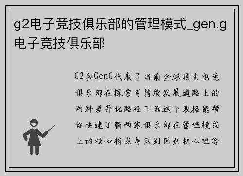 g2电子竞技俱乐部的管理模式_gen.g电子竞技俱乐部